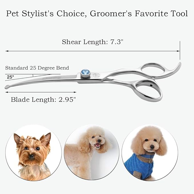 Moontay Professional Dog Grooming Straight, Curved, Thinning/Blending/Chunking Scissors Kit, JP-440C Stainless Steel Pet Cat Hair Cutting/Trimming Shears, Silver