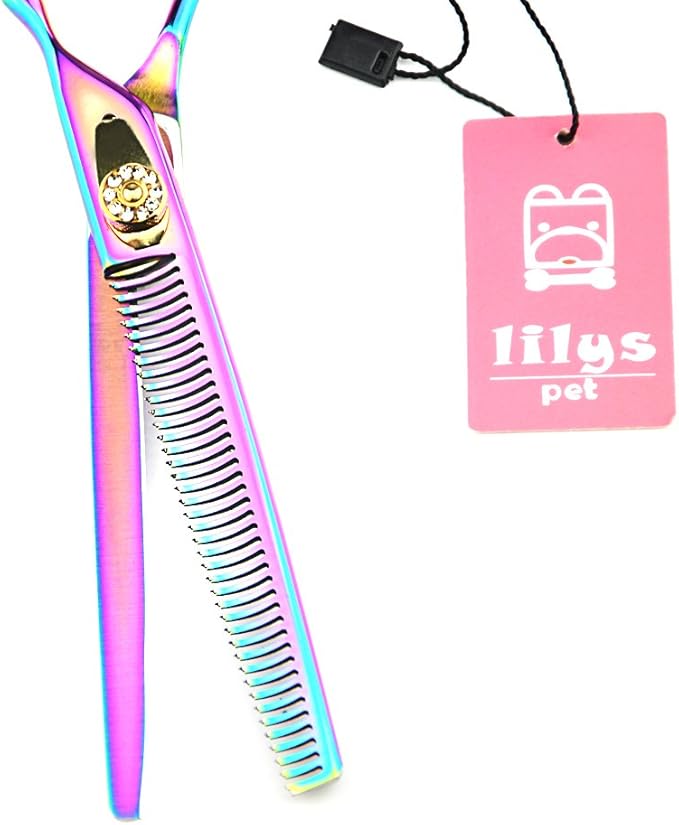 LILYS PET HIGH-END SERIES Japan 440C Pet Grooming Scissors Set,Rainbow Color,Cutting&Thinning&Two-way Curved shears Set (7.0")