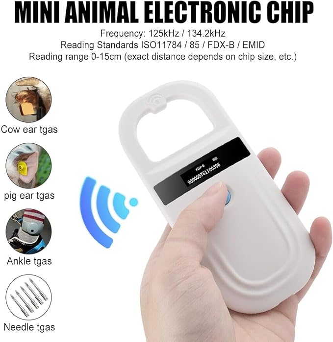 Animal Chip Scanner for Pet, 134.2KHz 5V USB2.0 Animal Handheld Reader 15cm Reading Distance Pet ID Scanner EMID Microchip Scanner for Animal Identification Management
