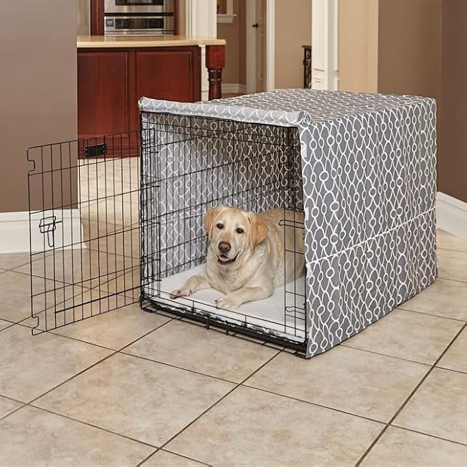 MidWest Homes for Pets Dog Crate Cover, Privacy Dog Crate Cover Fits Midwest Dog Crates, Crate Cover Only; Machine Wash & Dry; Gray Geo Print; 42 inch