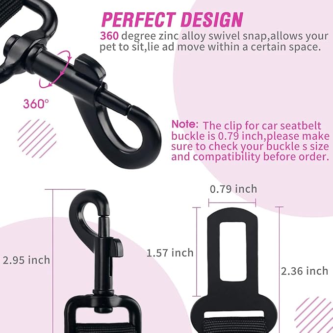 COOYOO Dog Seat Belt,3 Piece Set Retractable Dog Car Adjustable Seatbelts for Vehicle Nylon Pet Safety Heavy Duty & Elastic & Durable Car Harness for Dogs