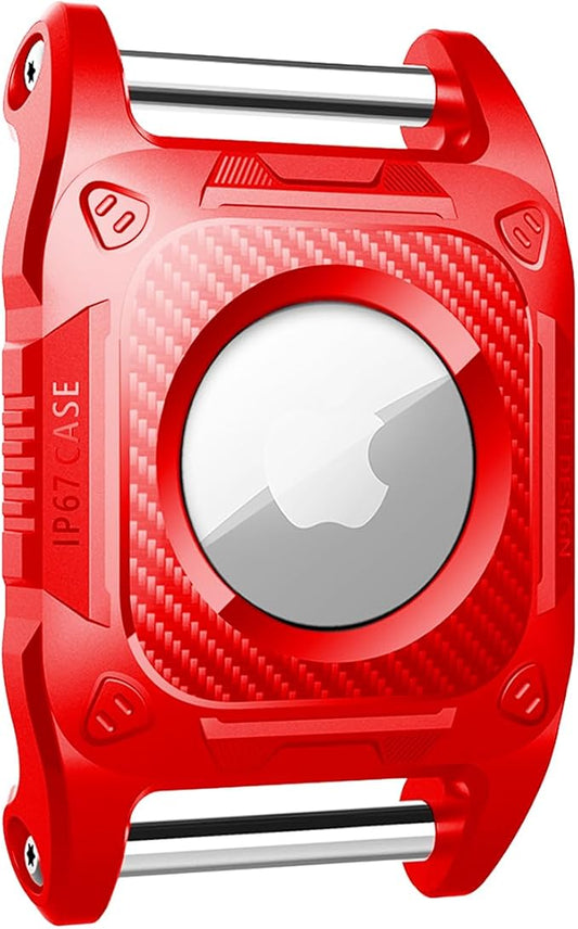 IP68 Waterproof Airtag Case for Dog Collar [1 Pack] Airtag Dog Collar Holder Hard TPU Full Protection Airtag Holder with Removable Handle Cat Dog GPS Tracker Anti Loss air tag Cover（Red）