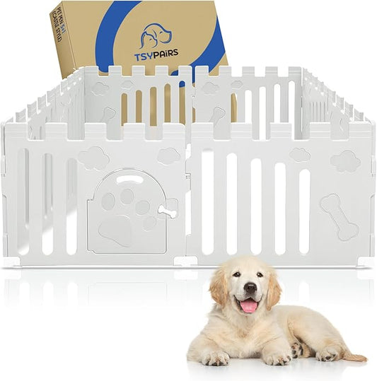 Dog Playpen with Door, 8-Panel 24" Indoor Cat Puppy Playpen, Strong Plastic Small Pet Safety Fence Dog Pen, Non-Slip and Secure Pet Gate, White