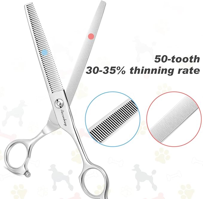 Dog Cat Scissors for Grooming, Pet Shears for Thick Coats and Matted Hair, Thinner Curved Straight Chunker Stainless Steel Shears (7.0" Thinner Silver)