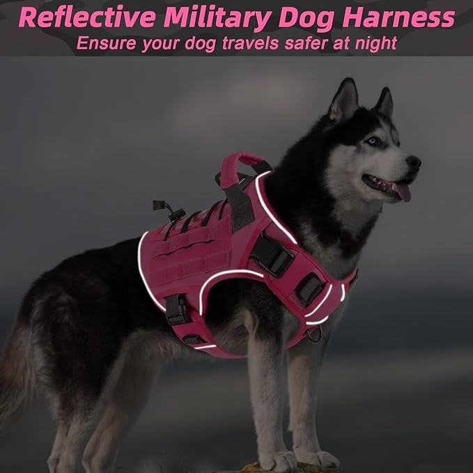 WINGOIN Pink Tactical Dog Harness Vest for Large Dogs No Pull Adjustable Reflective Military Pet Harness with Handle for Golden Retriever, Doberman Pinscher, Rottweiler, Great Dane Service Dog (XL)
