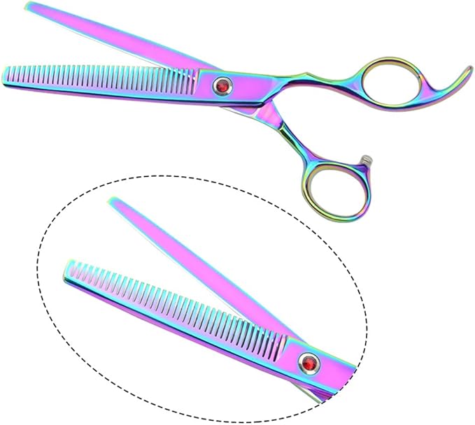 LILYS PET Professional PET DOG Grooming Coated Titanium scissors suit Cutting&Curved&Thinning shears (8.0 inches, Rainbow)…