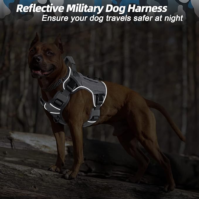 WINGOIN Grey Tactical Dog Harness Vest for Small Dogs No Pull Adjustable Reflective K9 Military Dog Service Dog Harnesses with Handle, Hook & Loop Panels for Walking, Hiking, Training(S)