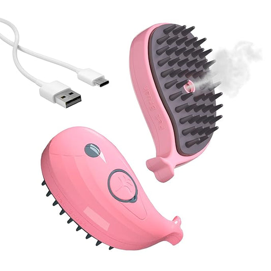 Cat Steam Brush for Shedding Pets 3 in 1 Function, Spritz Defur Comb for Kittens, Steamy Hair Rake for Long-Haired Dogs, Steamer Brush for Massage, Grooming and Removing Loose Hair