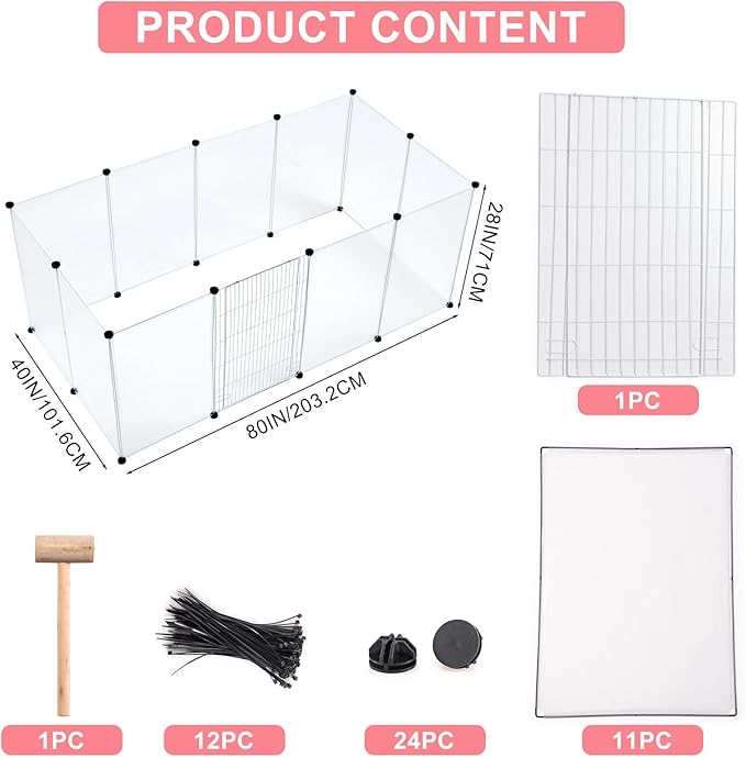 BRIAN & DANY Dog Playpen Portable for Small Animals, Dog Play Pen Indoor, Transparent Pet Playpen for Puppies, Cats, 80" L x 40" W x 28" H