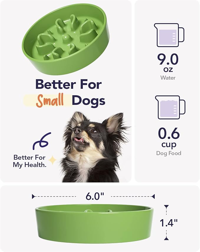 LE TAUCI Ceramic Slow Feeder Dog Bowls Small Breed, 0.6 Cups Dog Food Dish for Fast Eaters, Puzzle Bowl for Small Dogs and Cats,Green