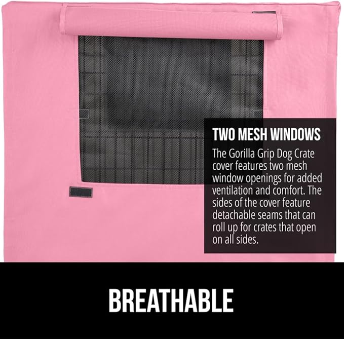 GORILLA GRIP Dog Crate Covers Compatible with Amazon Basics Dog Crates, All Sides Open, Privacy Cover Fits 24" Wire Kennel, Breathable Mesh Windows, Light Reducing Puppy Training Cage Topper, Pink