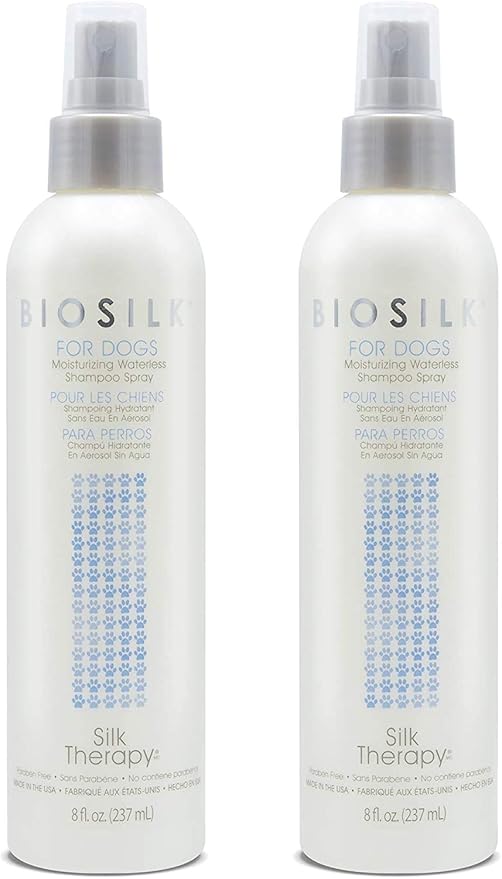 BioSilk for Dogs Silk Therapy Deep Moisture Waterless Shampoo Spray, 2 Pack | Waterless Dog Shampoo Spray for All Dogs and Puppies | 8 Fl Ounces, Pack of 2
