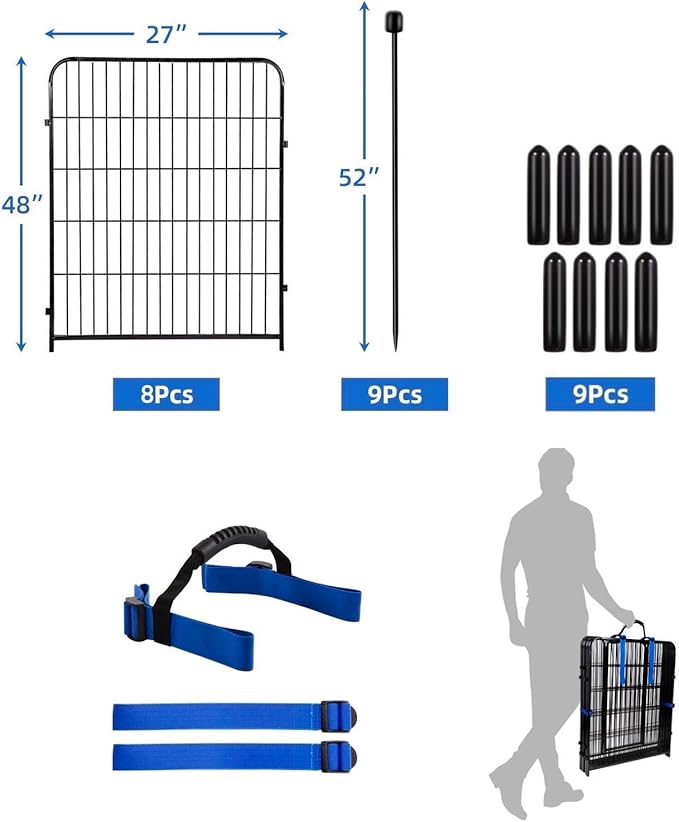 ADAVIN 48 in(H) Garden Fence Panels, 8 Panels Total 17.7 Ft(L), Heavy Duty Iron Metal Animal Barrier Fence, Fencing for Garden Beds, Camping Fence, No Dig Garden Border Fencing for Yard（No Gate）
