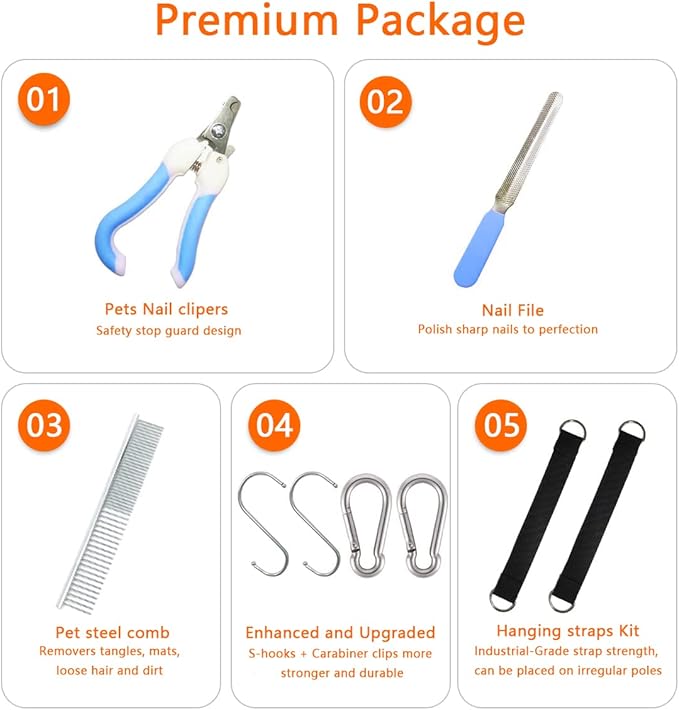 Pet Dog Grooming Hammock Harness with Two Heavy Duty Stainless Clips, Nail Clippers, Nail Trimmers, Scissors with Grooming Sling Harness for Nail Trimming Clipping (Small/Under 45lb, Blue)