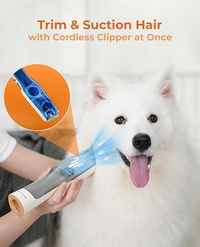 8 in 1 Pet Grooming Kit: Powerful Suction Vacuum for Dogs, 2L Large Capacity Shedding Hair Groomer with Brush, Grey