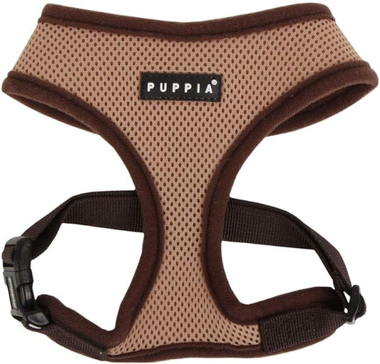 Puppia Soft Dog Harness No Choke Over-The-Head Triple Layered Breathable Mesh Adjustable Chest Belt and Quick-Release Buckle, Beige, Small
