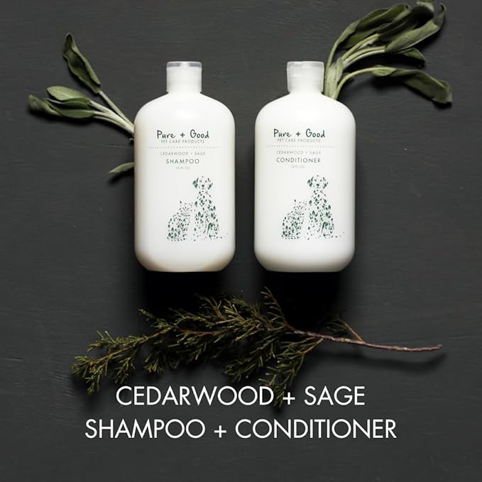 Cedarwood + Sage Shampoo and Conditioner Set, warm & herbal sage fuse with hints of camphor & eucalyptus in cedarwood, Formulated for All Pets, Gentle and Cleansing, Made in USA 16 fl oz