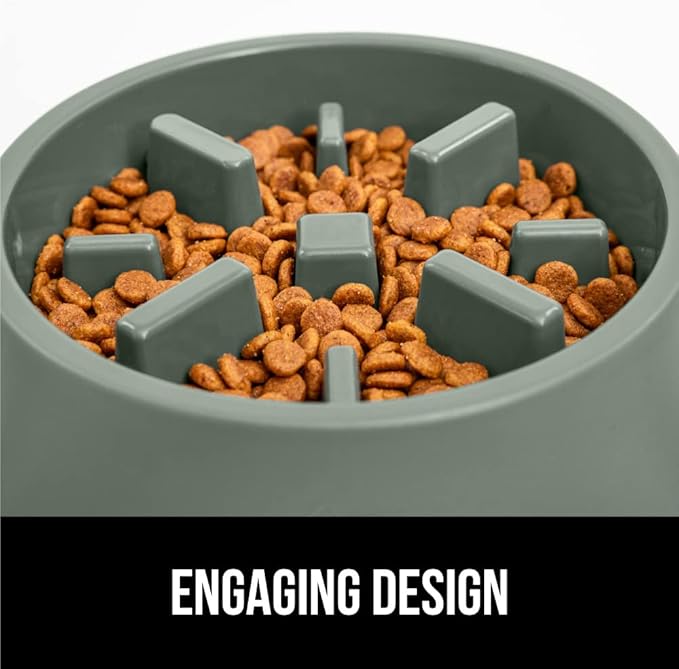 Gorilla Grip Slow Feeder Dog and Cat Bowls, Interactive Puzzle Toy for Dogs and Cats Food Training, Keeps Pets Busy and Prevents Puppy Overeating, Large, Small Breeds, 100% BPA Free, 4 Cup Sage Green