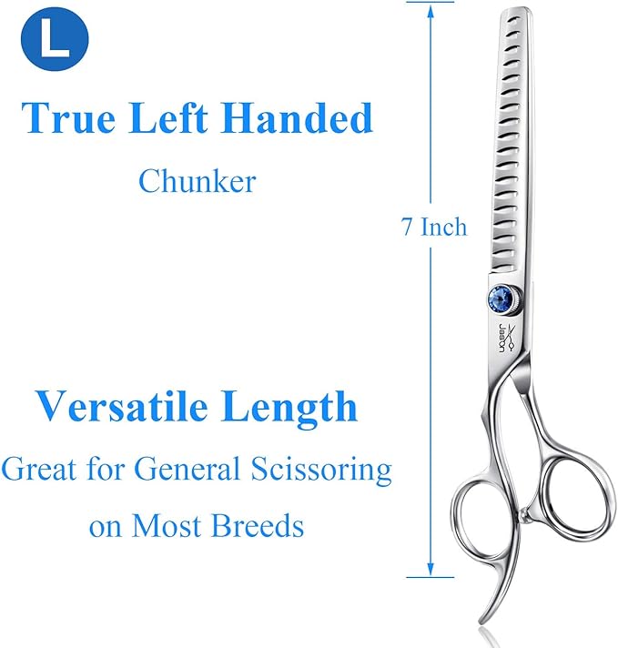 JASON Left Handed 7" 18-Tooth Texturising Dog Grooming Chunkers Scissor, Ergonomic Cats Grooming Shears Pets Trimming Kit with Offset Handle, Sharp, Comfortable Shear