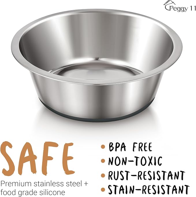 PEGGY11 Deep Stainless Steel Anti-Slip Dog Bowls - Single Pack, 6 Cups