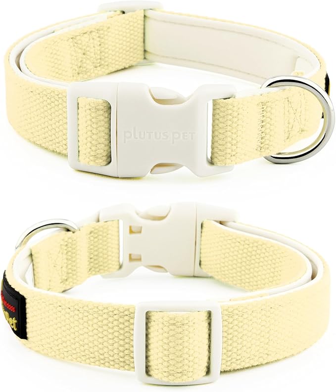 Plutus Pet Cotton Dog Collar, Heavy Duty Collar with Soft Padding, Adjustable and Comfortable for Small Medium and Large Dogs, Light Yellow, L