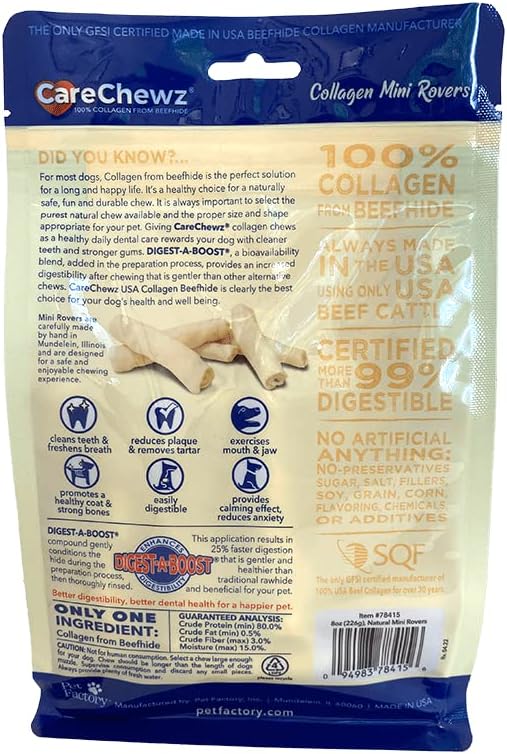 Pet Factory CareChewz Collagen Mini Rovers Dog Chew Treats - Natural Flavor, 8 oz