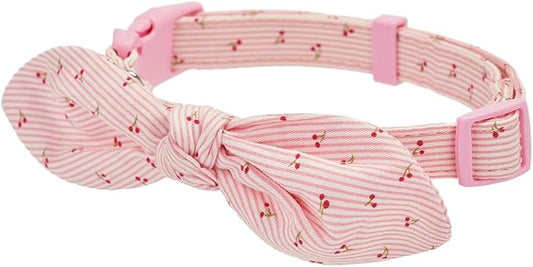 Cotton Dog Collar Soft Lightweight with Hand-Tied Knot Bow for Small Dogs.(S, Cherry)