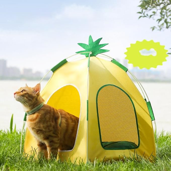 Cute Cat Teepee Cave, Cat Tent Foldable Indoor Outdoor with Thick Mat,Puppy Bed Tent,Bunny Pet Tent Teepee,Portable Dog House Teepee Tent, Cat Bed,Dog Bed Tent,Puppy Bunny,Pet Tent Teepee (V, XL)