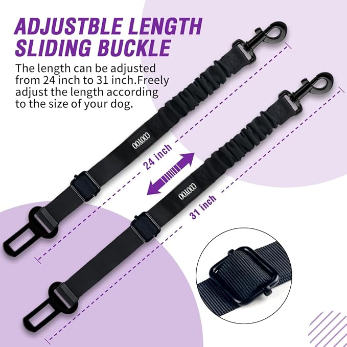 COOYOO Dog Seat Belt,3 Piece Set Retractable Dog Car Harness Adjustable Dog Seat Belt for Vehicle Nylon Pet Safety Seat Belts Heavy Duty & Elastic