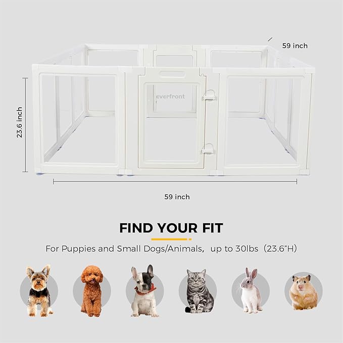 Clear Acrylic Plastic Dog Playpen Indoor,for Puppy Cat Bunny Pet Pen,Transparent Easy Assemble Foldable Whelping Box Crate Kennel Enclosure Fence for Small Medium Dogs (23.6" Height, 12PCS)