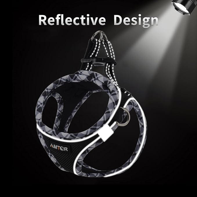 AMTOR Small Dog Harness with Leash Set, No Escape Easy Walk Puppy Harnesses for Training Walking, Step-in Reflective Soft Dogs Vest for XS S Medium Extra-Small Large Sized Dog(Blackwhite,XS)