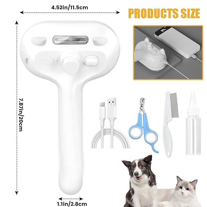 Cat Steam Brush, 4 in 1 Steamy Pet Brush For Cats & Dogs, Spary Cat Brush For Pet Grooming, Cats Dogs Hair Comb With Release Buttom and Water Tank, Cats Dogs Cleaning Brush (White Long Brush)