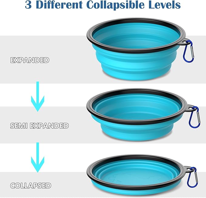 Takfox Collapsible Dog Bowls [2 Pack] 34 oz, Travel Dog Bowls, Pet Bowl Portable Foldable Water Food Feeding Dishes with Carabiner Clip for Traveling Hiking Walking-Green & Blue