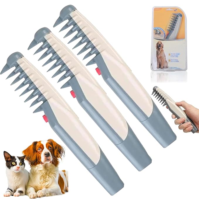 Cat Brush for Shedding - Electric Adjustable Dogs Comb, Comb and Trim 2-In-1 Pet Hair Removal Tool, Suitable for Detangling Tangled Hair on Cats and Dogs (3 Pcs)