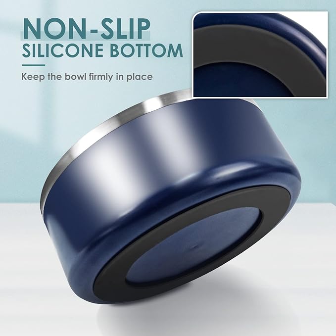 IKITCHEN Dog Bowl for Food and Water, 64 Oz Stainless Steel Pet Feeding Bowl, Durable Non-Skid Double Wall Insulated Heavy Duty with Rubber Bottom for Medium Large Sized Dogs (64 Ounces/8 Cup, Blue)