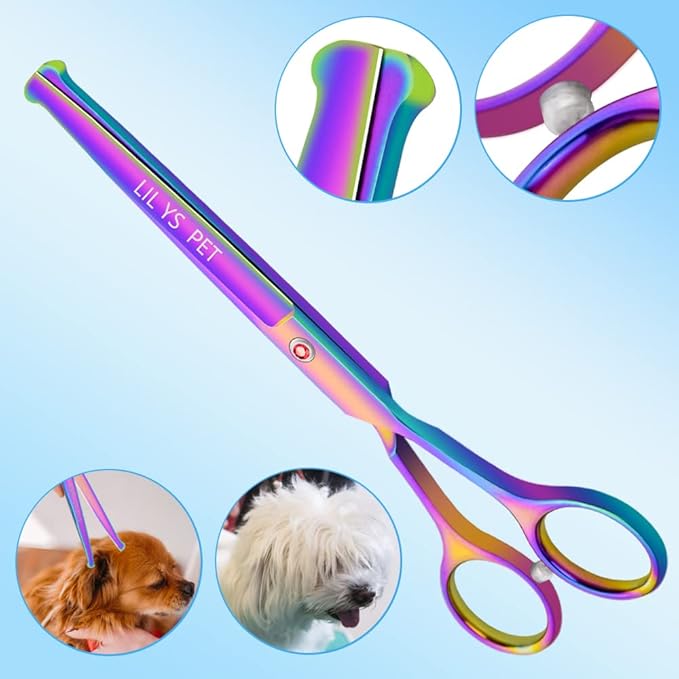 LILYS PET Safe Round-Tip Professional PET DOG Grooming Coated Titanium scissors suit Cutting&Curved&Thinning shears Set (Rainbow)