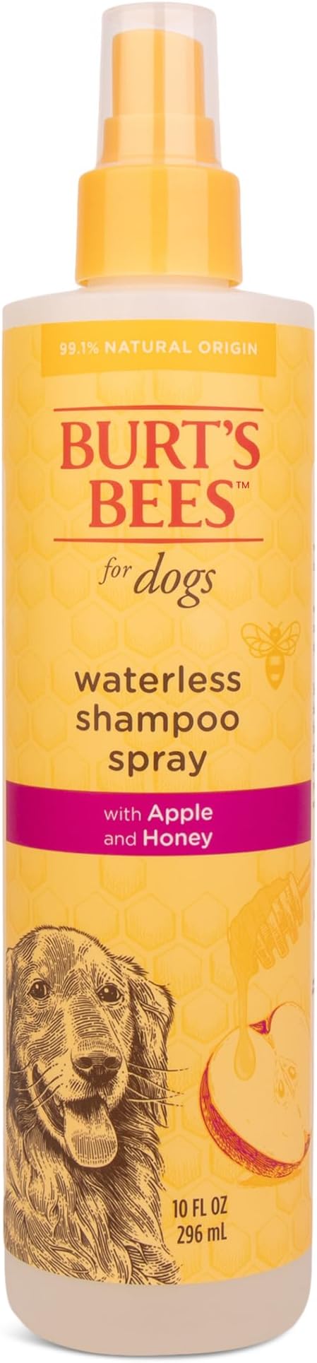 Burt's Bees for Pets Waterless Shampoo Spray for Dogs with Apple and Honey, 99.1% Natural Origin Formulas, Waterless Dog Shampoo - Gentle Dry Shampoo for Dogs, Best Dog Shampoo, 10 oz