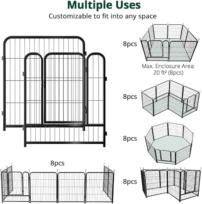 PawGiant Dog Fence Playpen 24”/32”/40” Indoor Outdoor for Small/Medium/Large Dogs, Metal Pet Puppy Cat Exercise Fencing Gate Crate Cage Outside RV, Camping, Yard, Garden