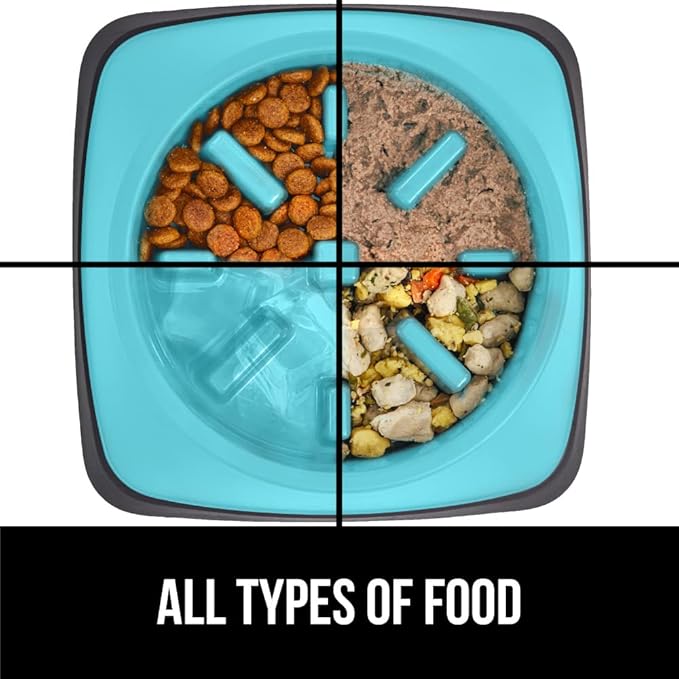 Gorilla Grip Slow Feeder Dog and Cat Bowls, Interactive Puzzle Toy for Dogs and Cats Food Training, Keeps Pets Busy and Prevents Puppy Overeating, Large, Small Breeds, 100% BPA Free, 2 Cup Turquoise