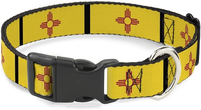 Dog Collar Plastic Clip New Mexico Flag Black 6 to 9 Inches 0.5 Inch Wide