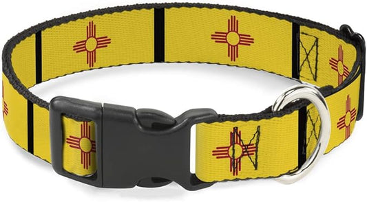 Dog Collar Plastic Clip New Mexico Flag Black 18 to 32 Inches 1.5 Inch Wide