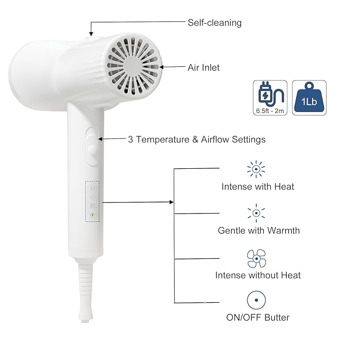 L&W BROS. Low Noise Pet Dryer for Small Dogs - 2-In-1 Indoor Grooming Dryer with Slicker Brush, Adjustable Temperature and Overheating Protection (White)