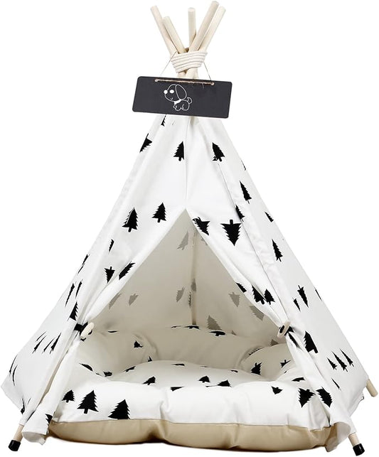 Pet Teepee with Cushion for Dogs and Cats Puppies House with Bed Pet Tent Bed Indoor Outdoor (Classic)
