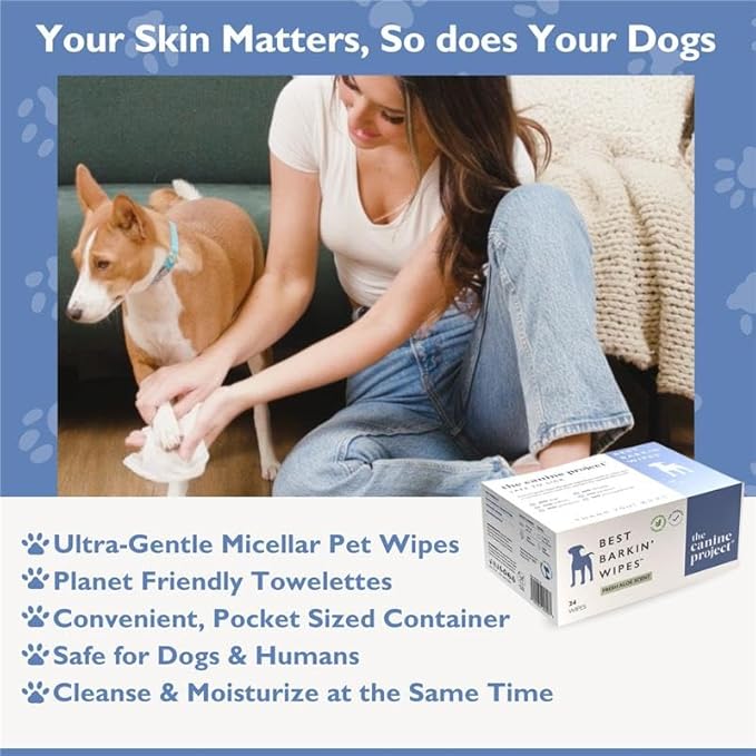 Best BARKIN' Wipes - Dog Wipes for Paws Ears and Butt - Micellar Aloe Scented Travel Friendly Puppy Wipes (24-Pack)