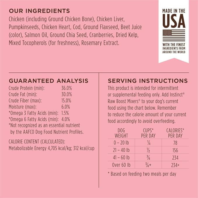 Instinct Raw Boost Mixers Freeze Dried Dog Food Toppers For Dry Food, Grain Free Dog Food Toppers with Chicken For Dogs - Skin and Coat Health, 12.5 oz