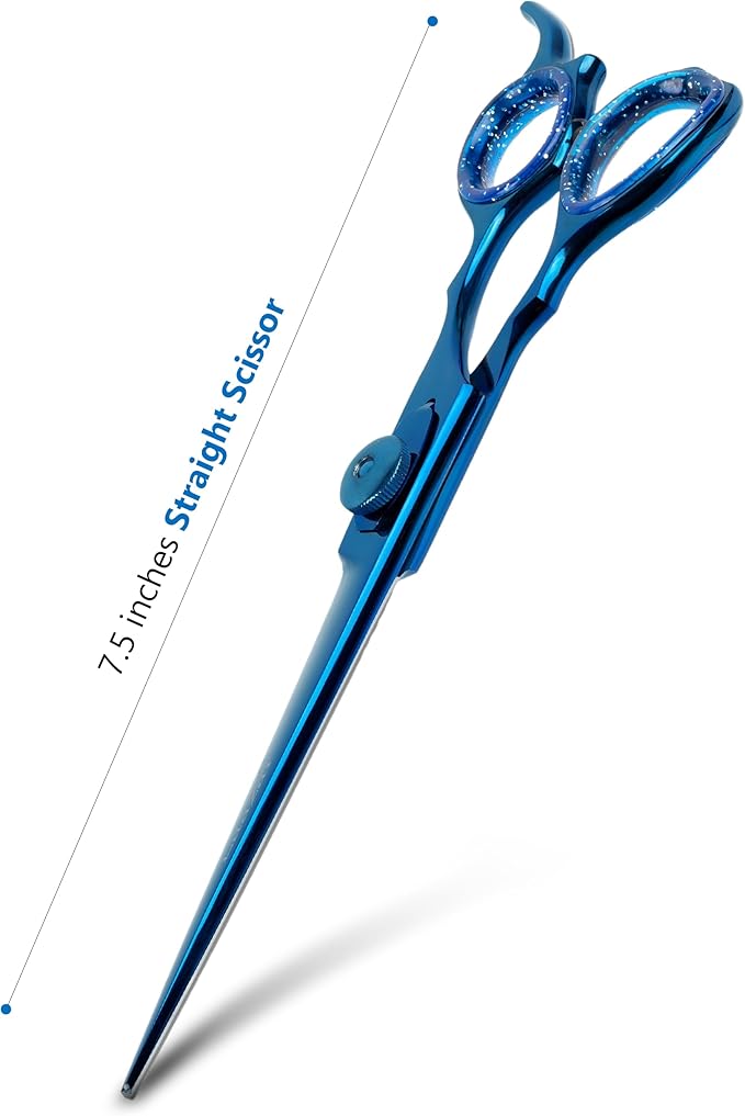 Laazar Dog Grooming Scissors - 7.0 Inch Straight Grooming Scissors for Dogs, 440C Stainless Steel Pet Grooming Scissors with Finger Rest & Case, Dog Shears for Grooming, Cat Grooming Supplies