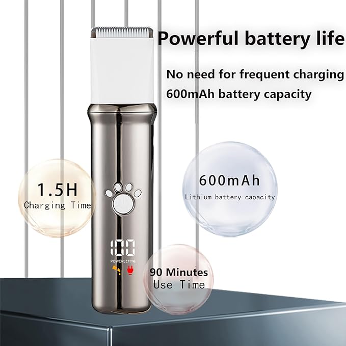 4-in-1 Dog Grooming Clippers Kit, Cordless Rechargeable Low Noise Shaver Grooming Supplies, Waterproof and Washable Pet Trimmer Set with Paw Trimmer for Dog Pets (Grey)