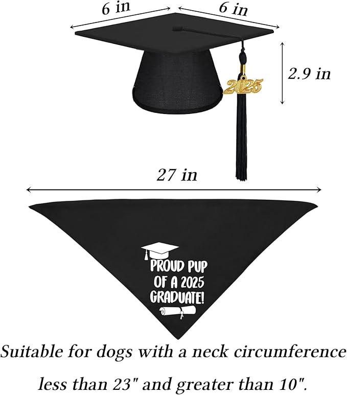 STMK Dog Graduation Cap and Bandana With 2025 Tassels - Outfits and Gifts for Small, Medium, Large Dogs (Black, Cap & Proud Pup of A Graduate)