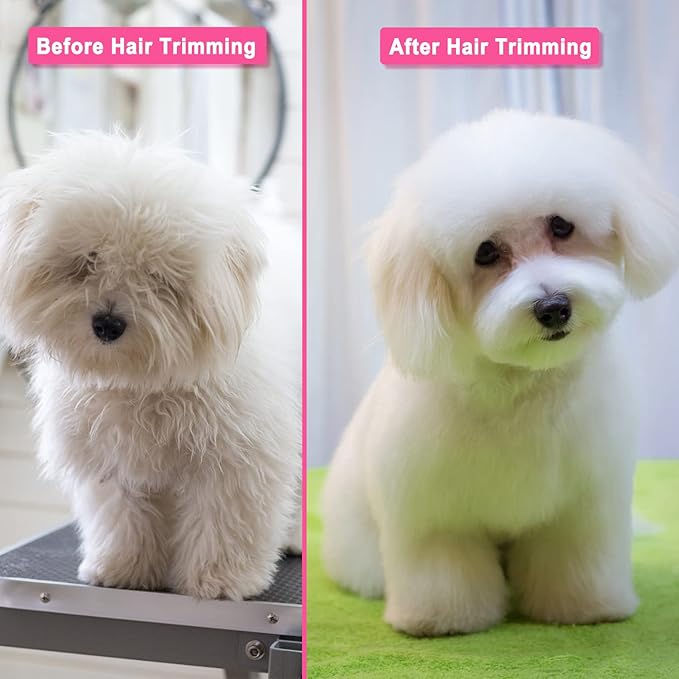 Bamlue 6 in 1 Professional Stainless Steel 4CR Safety Round Tip Dog Grooming Scissors, Anti-Rust Shears Cat Grooming Scissors Pet Kit, Thinning Straight Comb for Long Short Hair-Pink