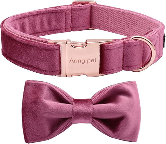 ARING PET Bowtie Dog Collar-Velvet Dog Collars with Removable Bowtie, Cute & Comfortable Dog Collar.
